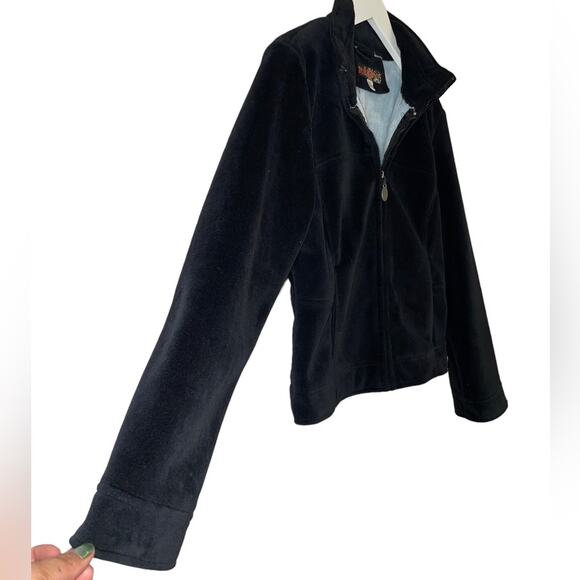 Y2K Rare Mudd Jacket Black Super Soft Velvet inside baby blue Zip Up Size Medium - Picture 3 of 10